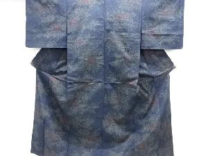 草花模様織り出し手織り紬単衣着物